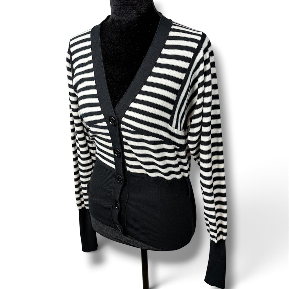 Sonia Rykiel Vintage Striped Knit Cardigan Made in Italy Black White Size 40